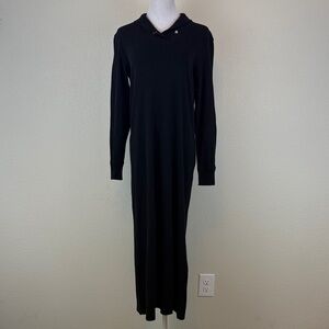 Lauren Ralph Lauren Black Long Sleeve Leather Patch Dress MP